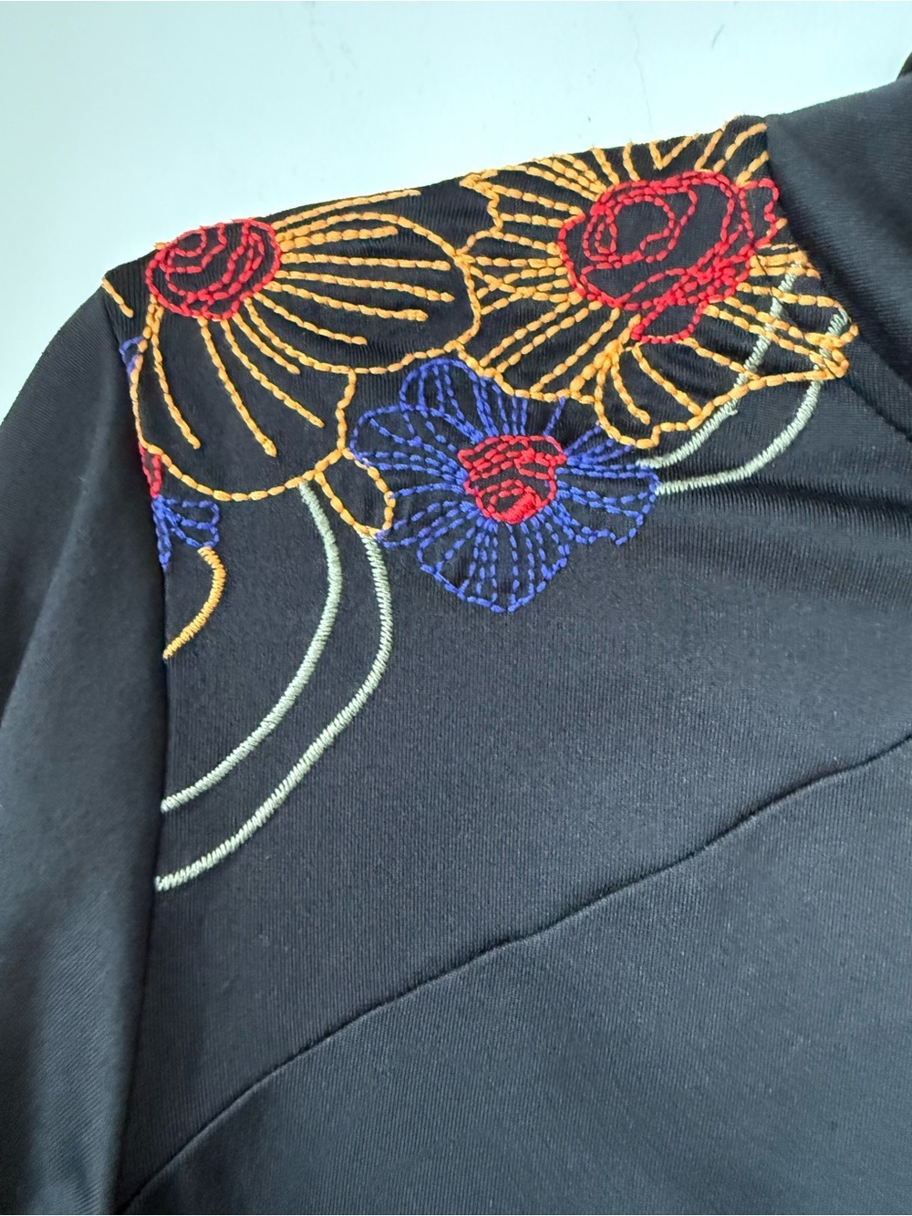 Fila Black Women's Zip-Up Track Jacket with Floral Shoulder Embroidery - Picture 4 of 4